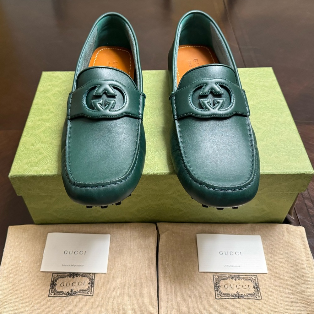 Gucci Forest Green Leather Slip-Ons